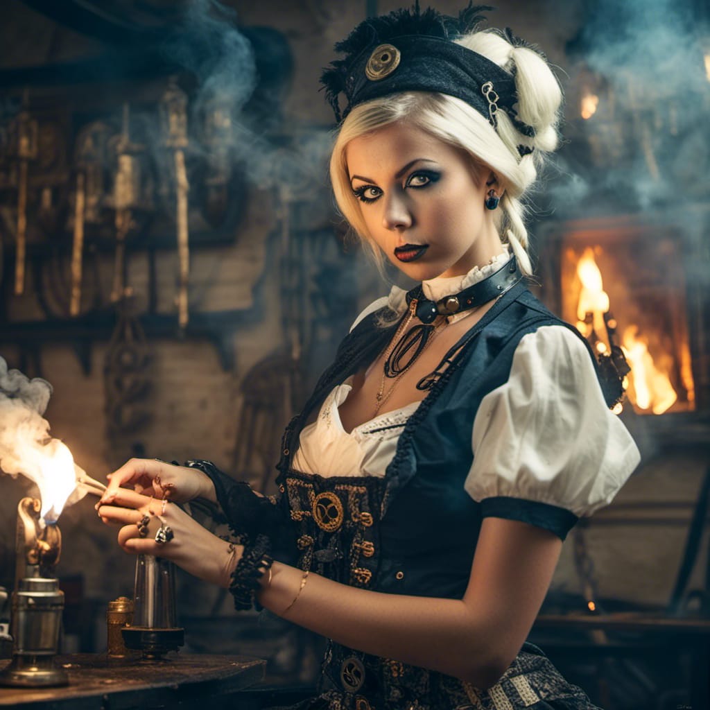 steampunk lady play with fire